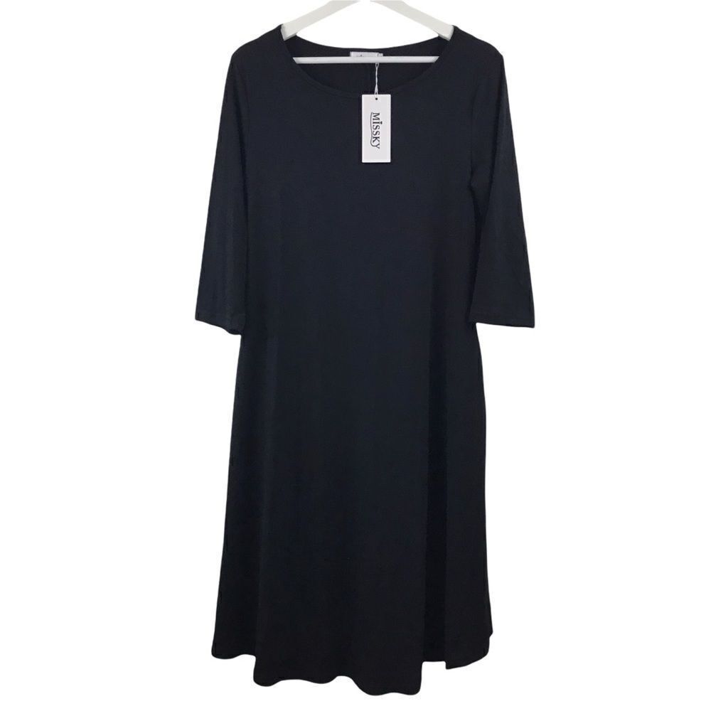 Missky fit and flair black dress‎